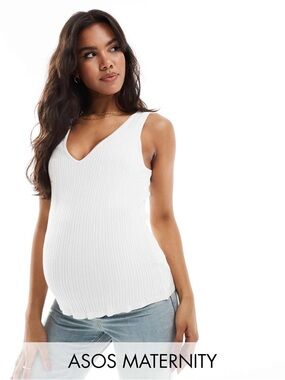ASOS Maternity White Ribbed V-Neck Tank